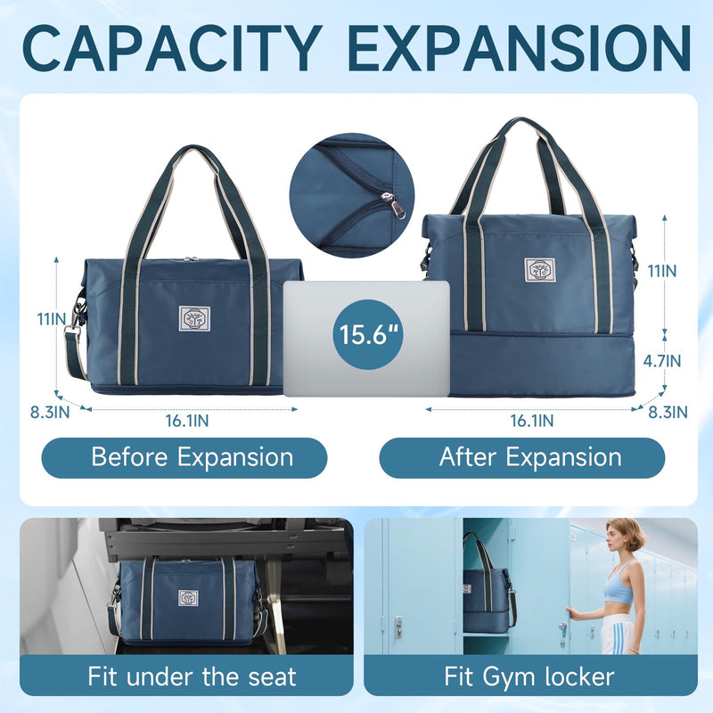 WALNEW Travel Duffel Bag, Weekender Overnight Carry On Bag for Women Men, Foldable Waterproof Gym Luggage with Metal Buckle Detachable Shoulder Strap and Wet Compartment (Peacock Blue) | Overnight Carry On Bag, Foldable Waterproof Gym Luggage with Meta...