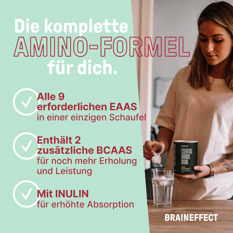 [Australia] - BRAINEFFECT EAAs & BCAAs - All 11 amino acids - Thyroid aid - Sugar-free (with stevia) & No additives & inulin for increased absorption - 270g - Mango-pineapple flavor 