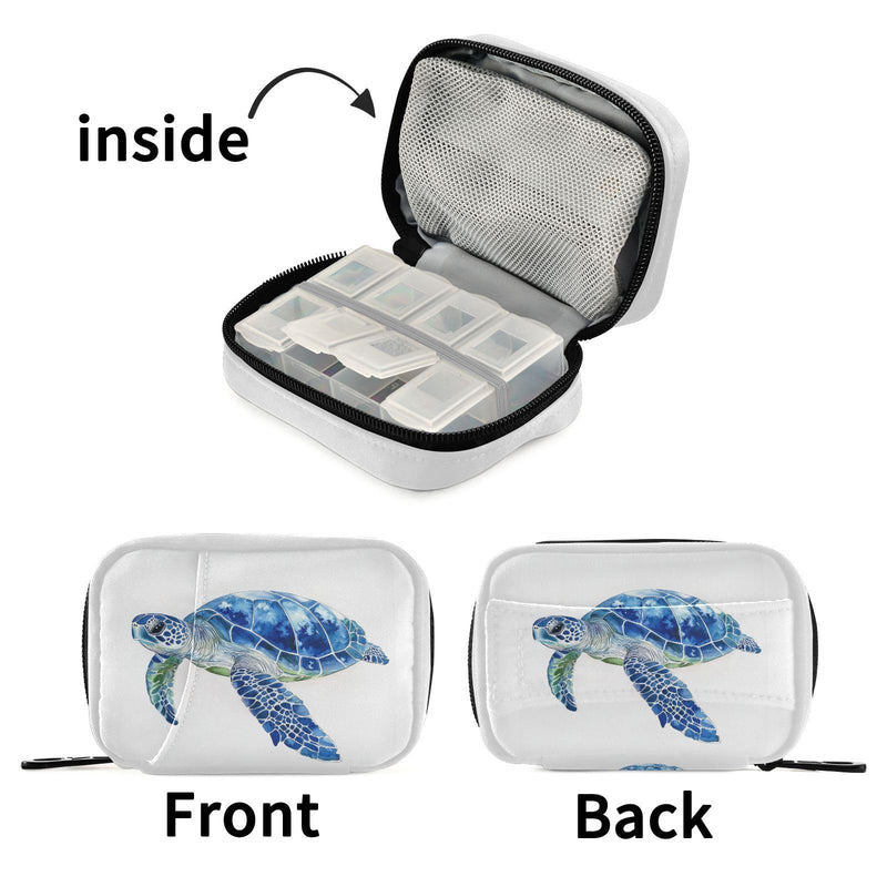 Fustylead Watercolor Hand Draw Blue Sea Turtle Pill Organizers 2 Times A Day Pill Case Bag with Zipper Portable Weekly Pill Dispensers for Vitamin Supplement White01 Blue Sea Turtle