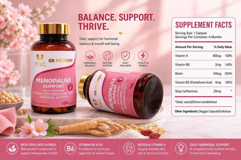 Menopause Support Capsules, Multi-Nutrient Supplement with SOYA Isoflavones, Vitamin B6, Vitamin A & More, 180 Capsules