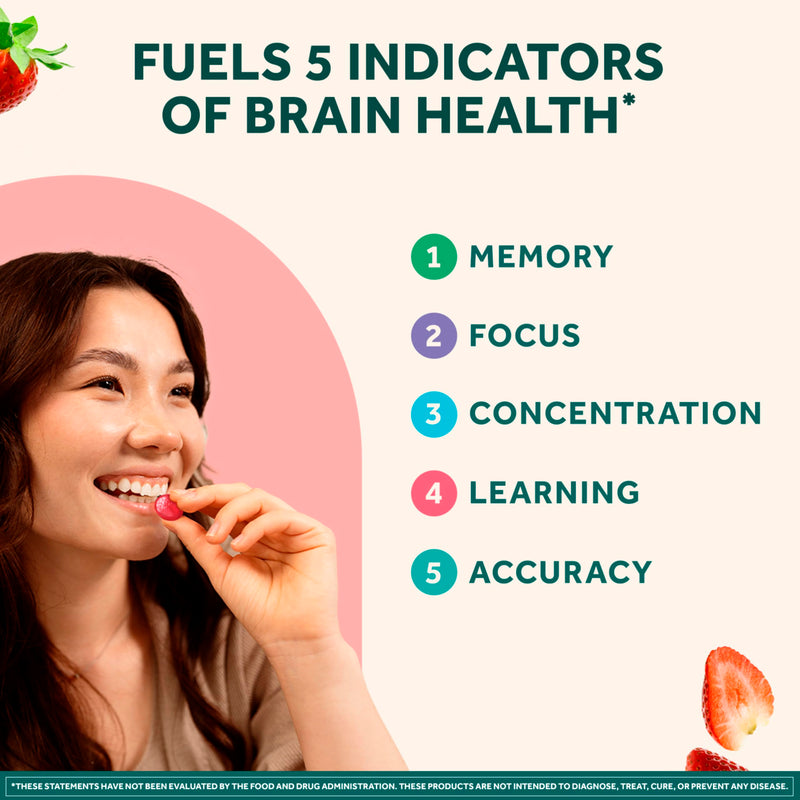 NEURIVA Original Brain Supplements for Memory and Focus, Clinically Tested Nootropics Phosphatidylserine and Neurofactor, Caffeine Free, 50ct Strawberry Gummies | Brain Supplements for Memory and Focus, Phosphatidylserine, Neurofactor, Decaffeinated No...