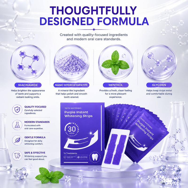 Teeth Whitening Strips for Sensitive Teeth - 14 Strips, 7 Treatments | Enamel Safe Peroxide Formula | Removes Coffee, Tea & Smoking Stains | Non-Slip, Easy to Use | Mint Flavor