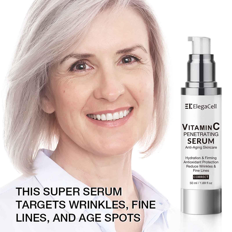 ElegaCell Super Vitamin C Serum for Women Over 70 - All-in-One Hydrating Anti-Aging Formula by Vitamin C, Hyaluronic Acid, Caffeine-Firming, Hydrating,Lifting, Face Wrinkles 1.69 fl oz 1.69 Ounce (Pack of 1)