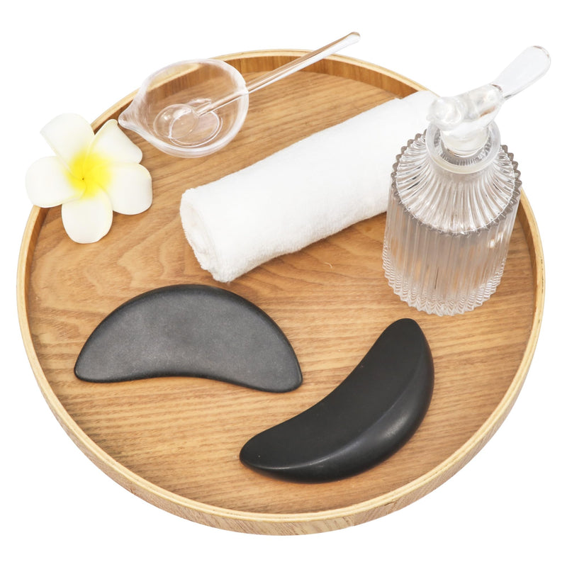 [Australia] - Master Massage 2-Piece Large Waning Moon Crescent Massage Stone Set - Arc Curved Deep Tissue Massager Hot Stones Pack – Gua-Sha Pressure Point Massage Tool - Black Basalt Rock Massage Tool Pack 