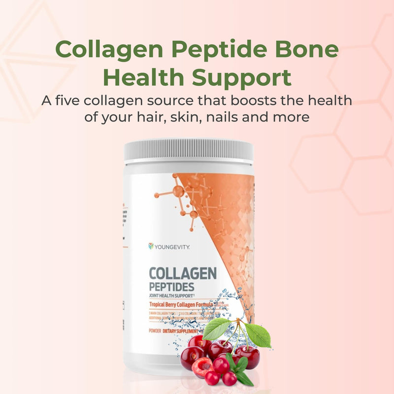 Youngevity Collagen Peptides Protein Powder with Vitamin C, Bone Support | Collagen peptides, protein, vitamin C, bone health support, delicious flavor, mixes easily into drinks, shakes and smoothies