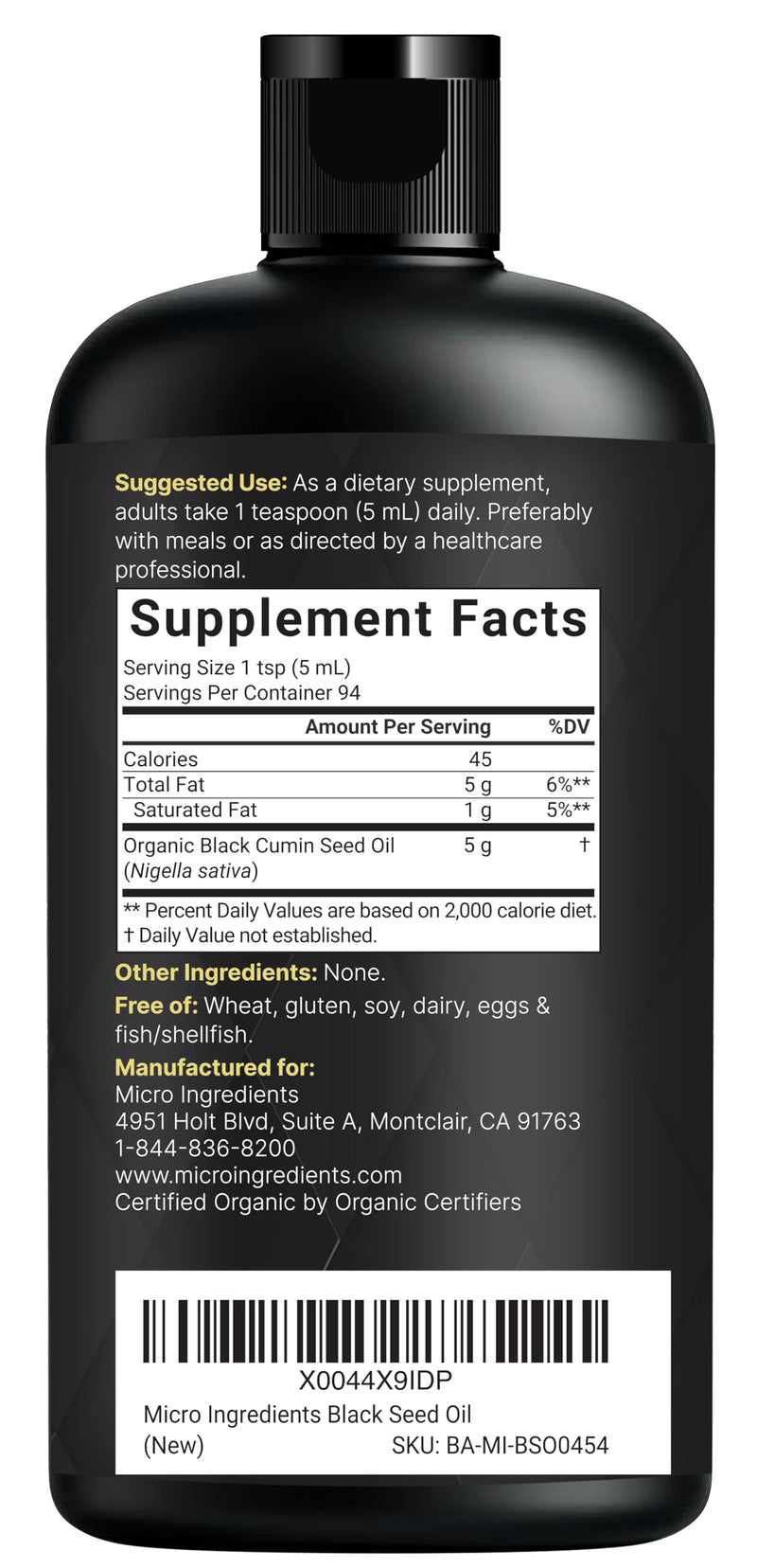 [Australia] - Micro Ingredients Organic Black Seed Oil, 16 fl oz | Cold Pressed from Nigella Sativa Seeds | Rich in Thymoquinone & Omega 3 6 9 | Immune, Joint, Hair & Skin Support | Pure Virgin Oil, Non-GMO 