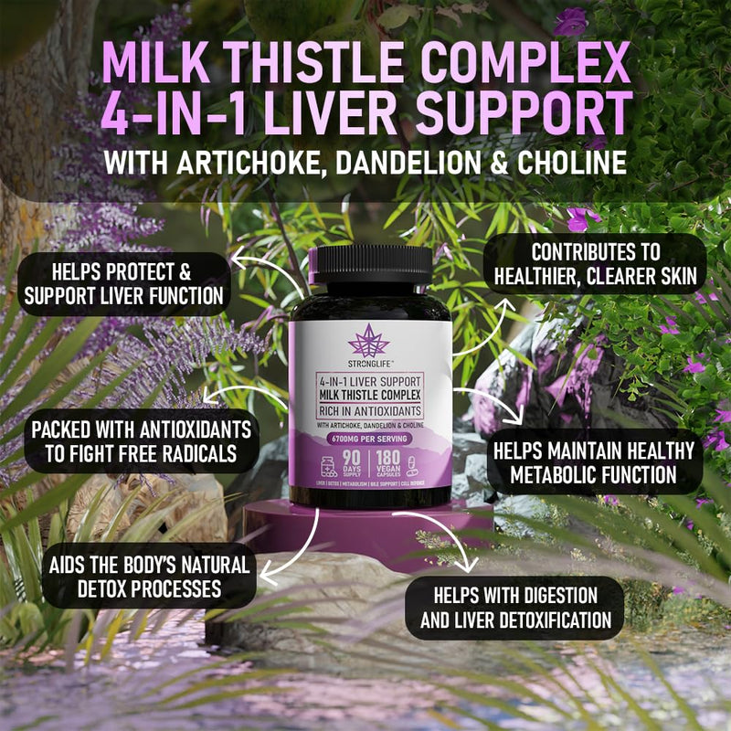 Milk Thistle High Strength Complex Capsules – 6000mg Silymarin Extract with Artichoke, Dandelion & Choline – Liver & Detox Support for Men & Women – 180 Capsules – 90 Day Supply