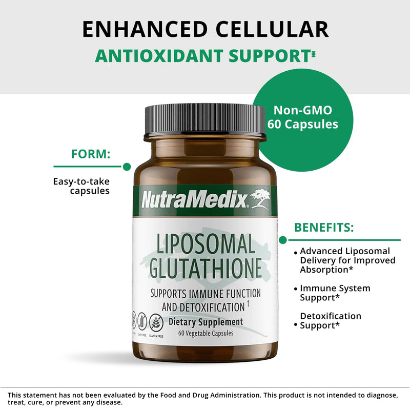 NutraMedix Liposomal Glutathione Supplement - L Glutathione for Full Body Detox, Cleanse and Immune Support - Formulated for Optimal Absorption - Soy, Dairy and Gluten-Free (60 Capsules)
