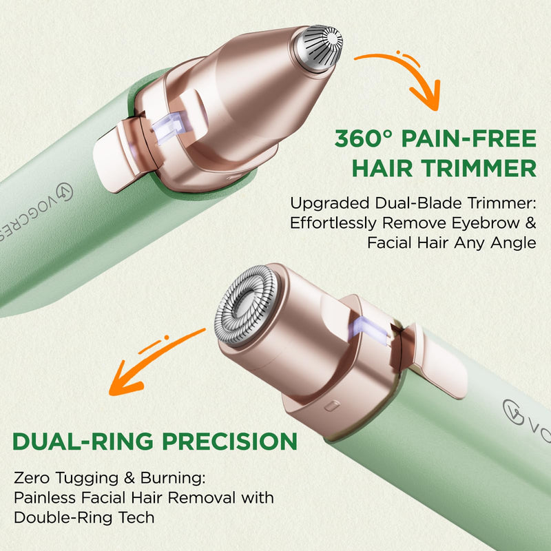 [Australia] - VOGCREST Hair Trimmer, 2 in 1 Facial Hair Remover & Eyebrow Trimmer for Women - Rechargeable, Portable, LED Light Green 