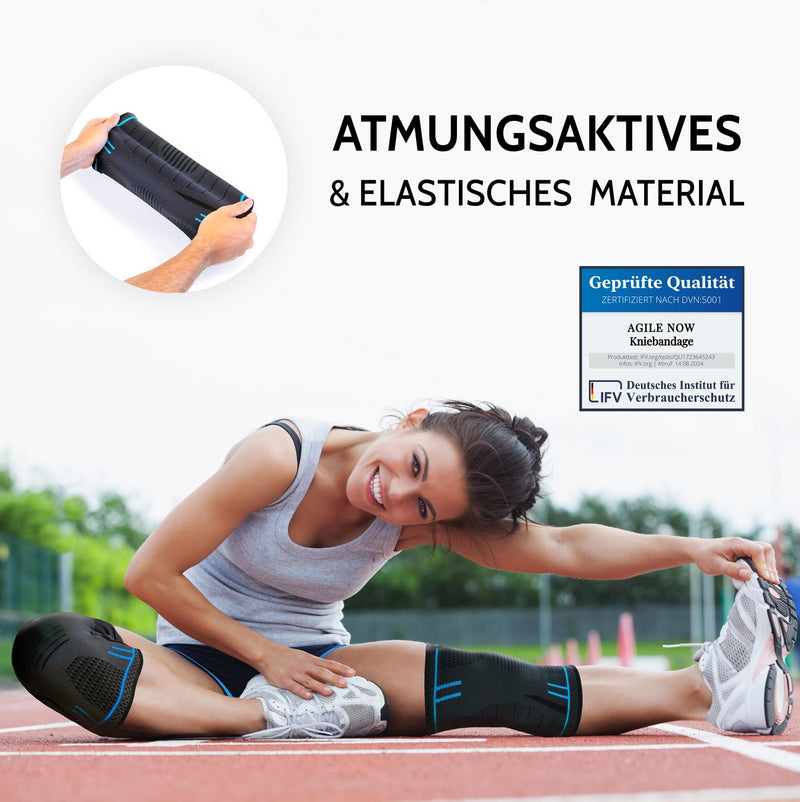 [Australia] - AGILE NOW® knee bandage set of 2 premium stabilizes and protects the joints with every movement, knee bandage for men and women, non-slip and breathable knee pads, for every sport XL Blue Line 