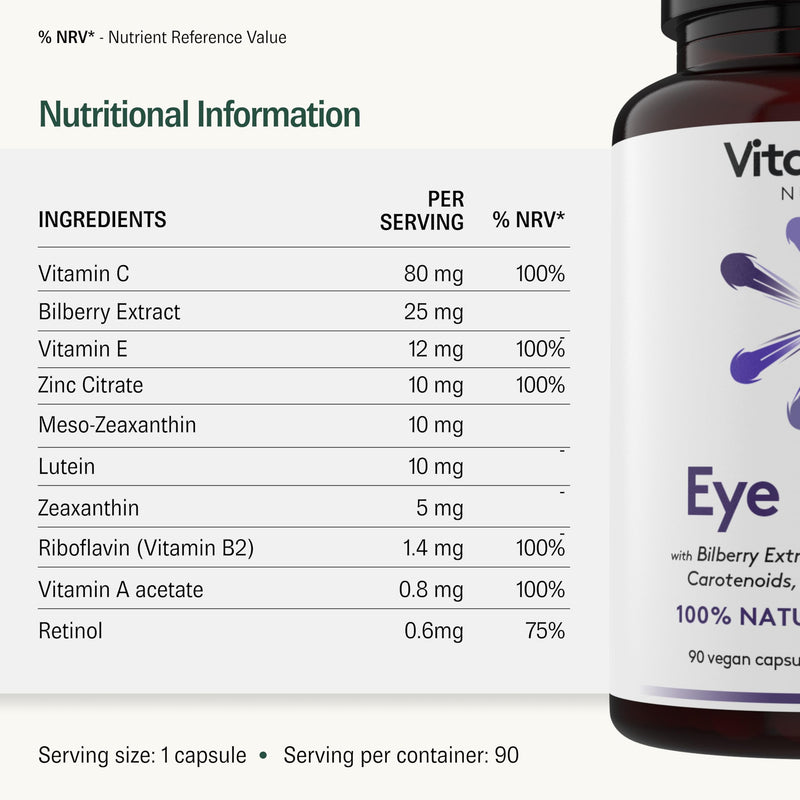 Eye Health Supplement - Meso Zeaxanthin + Lutein + Zeaxanthin + Bilberry and VIT C/A/E/B2 with Zinc - UK Made
