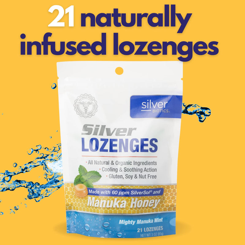 [Australia] - Silver Biotics Colloidal SIlver Lozenges | 60 PPM Ag₄O₄ SilverSol | Immune Support + Throat Soothing Lozenges | Manuka Honey | 21 Count 