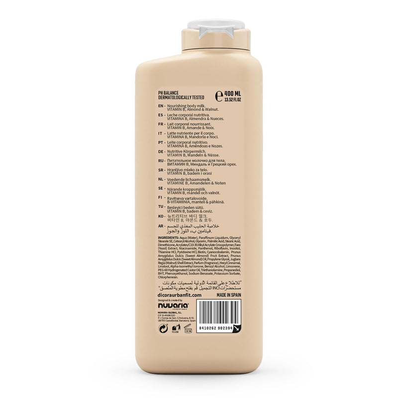 Dicora Urban Fit Nourishing Body Milk - Moisturizing Body Cream with Vitamin B - Natural Lotion For Extremely Dry Skin - Almond and Nuts - 13.5 oz