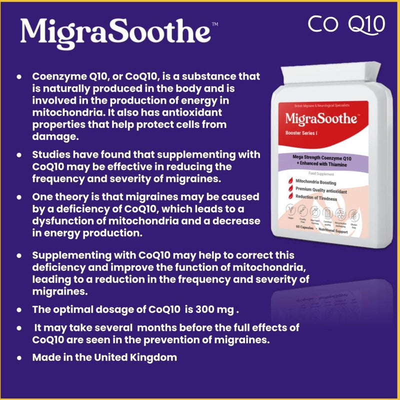 Coenzyme Q10 CoQ10 MigraSoothe Booster I - to Support Migraine Relief in Conjunction with MigraSoothe Riboflavin Products (60) 60