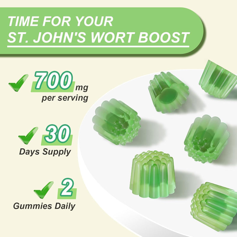 [Australia] - St John's Wort Gummies 500mg, Sugar Free Gummies for Adults Kids, Best Herbs Gummies for Brain and Stress Relief, Non-GMO, Gulten Free, Vegan, Pectin, 60 60 Count (Pack of 1) 