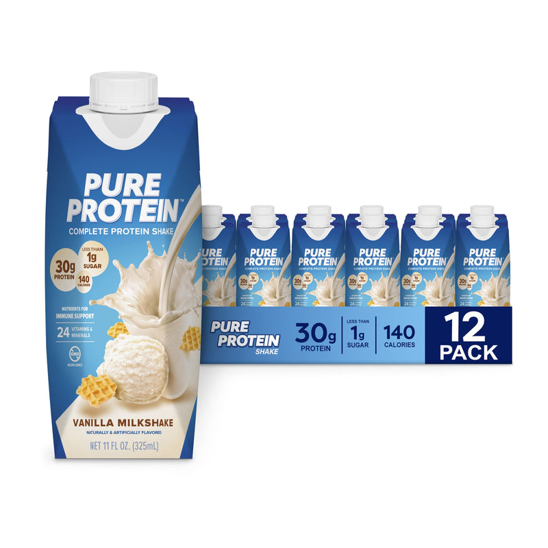 Pure Protein Vanilla Protein Shake, 30g Complete Protein, Vitamins A, C, D, and E plus Zinc & Bars, High Protein, Nutritious Snacks to Support Energy, Low Sugar, Gluten Free