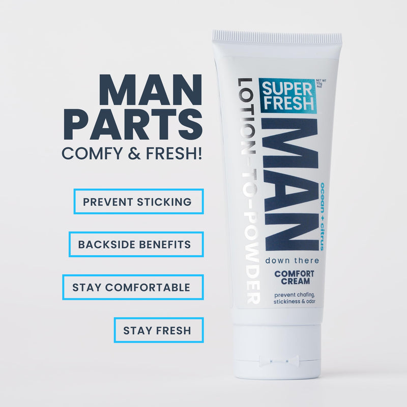 Super Fresh Ball Deodorant Powder Lotion for Men, Ocean Citrus, 4oz 2-Pack | Aluminum-Free Powder Lotion for Groin, Butt and Body, Controls Odor, Chafing, Itch and Sweat Daily, Ocean Citrus, 4oz 2-Pack Ocean + Citrus 4 Ounce (Pack of 2)