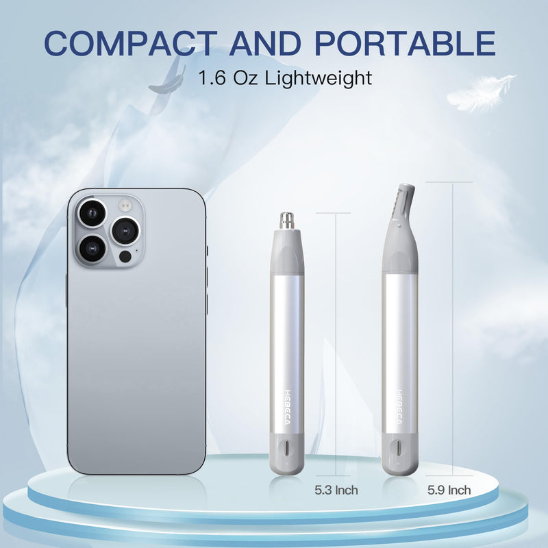 [Australia] - Nose Hair Trimmer for Men & Women, 2in1 Rechargeable Ear and Nose Hair Trimmer, Waterproof Electric Eyebrow Trimmer & Facial Hair Remover Grooming Kit Silver 