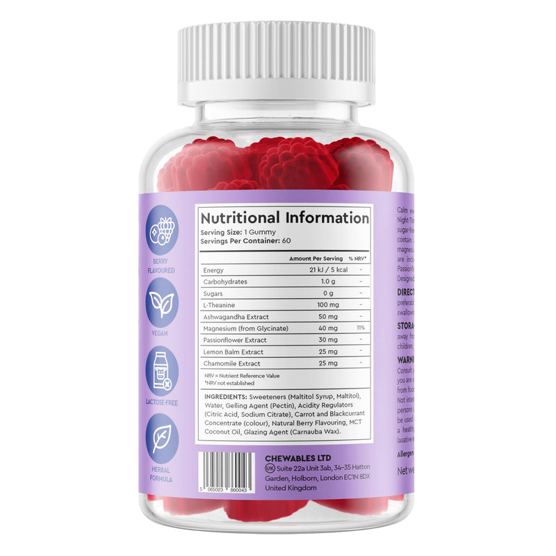 Magnesium Glycinate Gummies with L-Theanine and Ashwagandha - Night-Time Sleep Gummies for Adults, Sugar-Free Vegan Berry Flavour - 120 Servings (Set of 2)