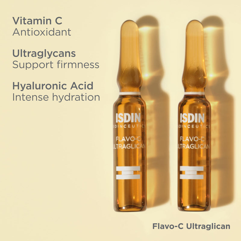 ISDIN Isdinceutics Flavo-C Ultraglican Vitamin C Serum, 10 x 0.06 fl oz | Hyaluronic Acid, Brightening & Antioxidant Day Serum for Face