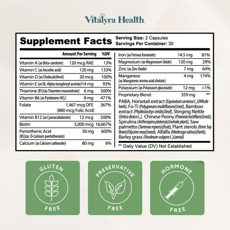 Hair Complex – Biotin & Vitamin B Hair Vitamins for Women & Men – Supports Healthy Hair, Skin & Nails – Hormone-Free, Gluten-Free – Hair Supplement for Women & Men-60 Days Supply