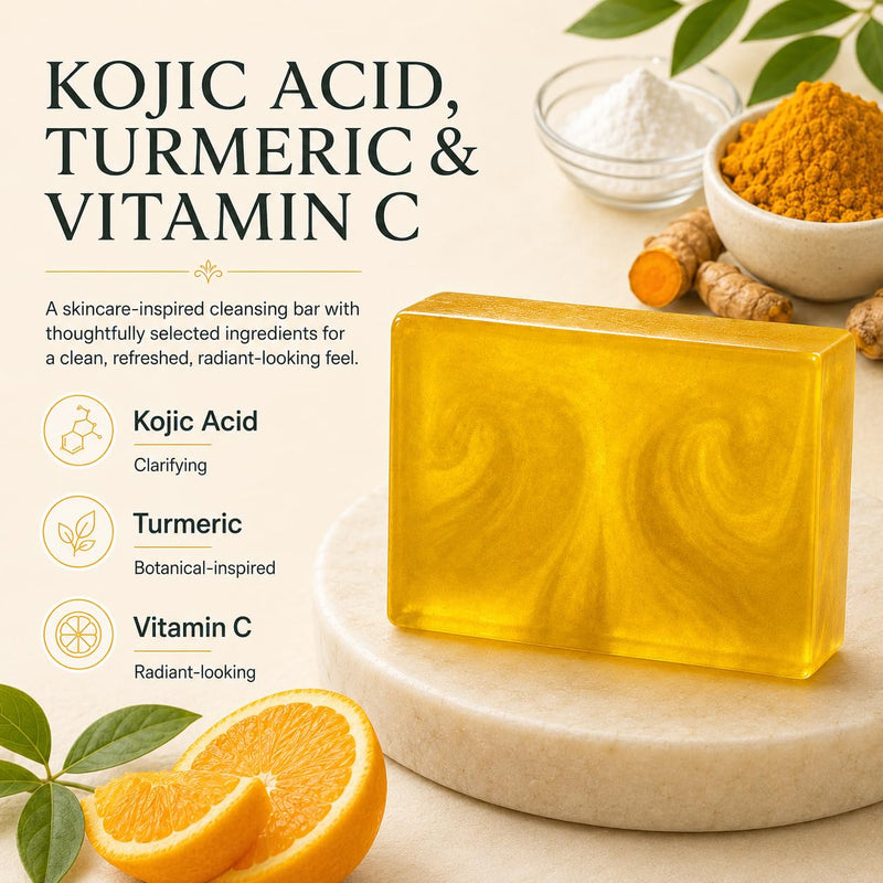 Kojic Acid & Turmeric Soap Bar - Hand-Swirled Aesthetic with Visible Turmeric & Vitamin C, Brightening Cleanser for Uneven Skin Tone, Face & Body Wash with Shea Butter & Glycerin, 4Bars/3.53 oz 4