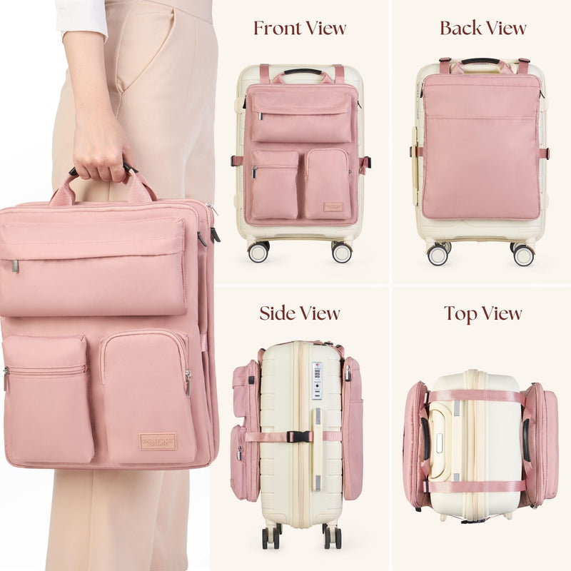BAREFOOT CARIBOU Over Luggage Organizer, 16 Inch Laptop Sleeve (Pink) | Slides over carry on suitcase handle, storage pockets, adjustable straps, lightweight nylon, travel accessories bag Pink