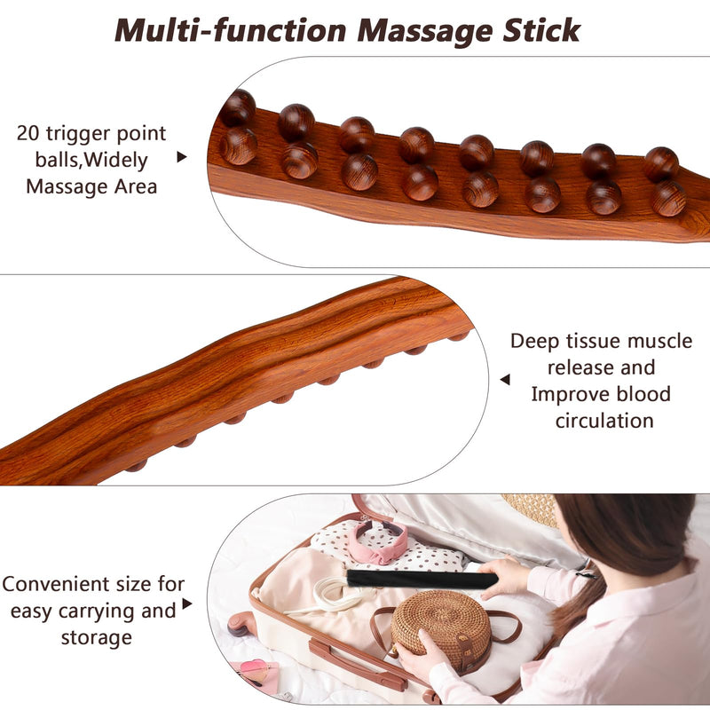 [Australia] - Guasha Wood Stick Massage Tool,20 Beads Wood Massage Roller Stick,Lymphatic Drainage Massager for Body Shaping,Gua Sha Tools for Back Leg 20Beads Brown 