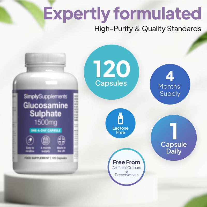 Glucosamine Sulphate 1500mg | Supports Natural Glucosamine Levels | High-Strength 2KCl Formula | One-a-Day Convenience | 120 Capsules = 4 Months' Supply | GMP-Certified & UK-Made Unflavoured 1 count (Pack of 120)