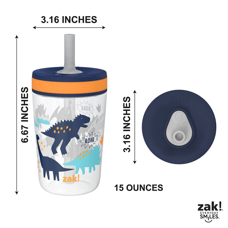 [Australia] - Zak Designs Kelso Toddler Cups For Travel or At Home, 15oz 2-Pack Durable Plastic Sippy Cups With Leak-Proof Design is Perfect For Kids (DinoRoar, Zaksaurus) DinoRoar & Zaksaurus 15 Ounces Drinkware 