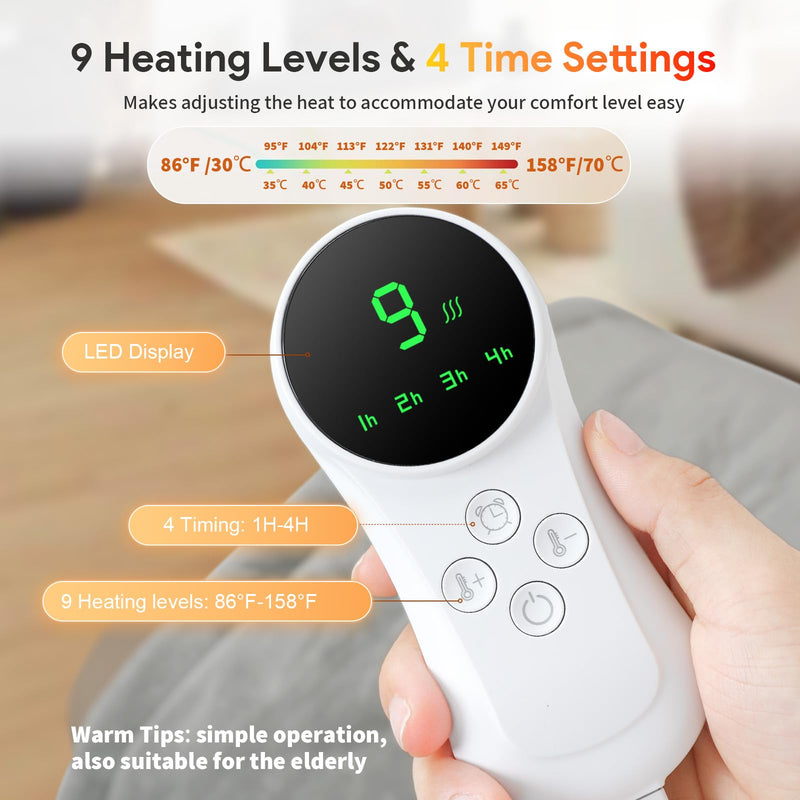 [Australia] - Heating pad 30 x 60 cm Electric heat pad with automatic switch-off and 9 temperature levels, heating pad for back, neck, shoulder, stomach Heating pad 30 x 60 