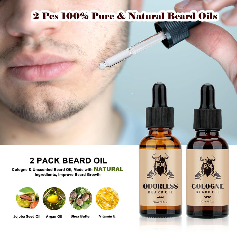 [Australia] - EXREIZST Beard care set for men, beard care set, with 2 beard oil, beard balm, beard comb, beard brush, beard stencils, cups, travel bag, suitable for birthday gifts for men, him, father, husband, brother, friend 