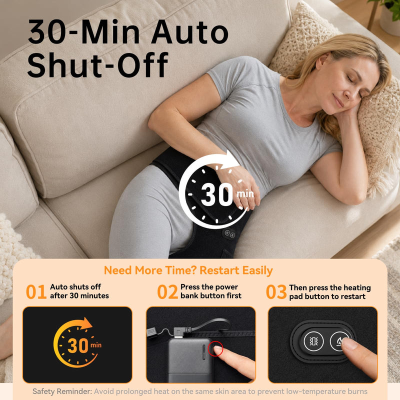 Cordless Heated Massage for Hip,Sciatica Pain Relief,5000mAh Power Bank,Hip Support Brace,Relief Waist Pain,Lower Back,Thigh,Buttock Electric Heating Pad,3-Level Heat Therapy, Holiday Gifts Hip Heating pad