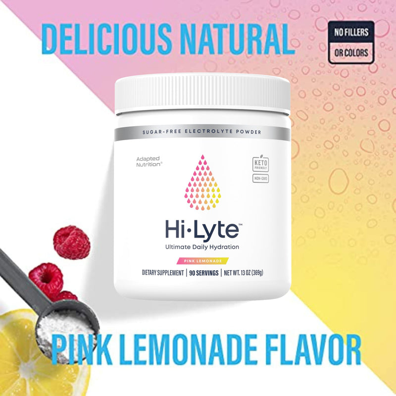 [Australia] - Hi-Lyte Electrolytes Powder, Pink Lemonade Daily Hydration Supplement Drink Mix, 90 Servings | Sugar-Free, 0 Calories, 0 Carbs | No Maltodextrin. Gluten-Free | Supports Keto | Light Refreshing Flavor 