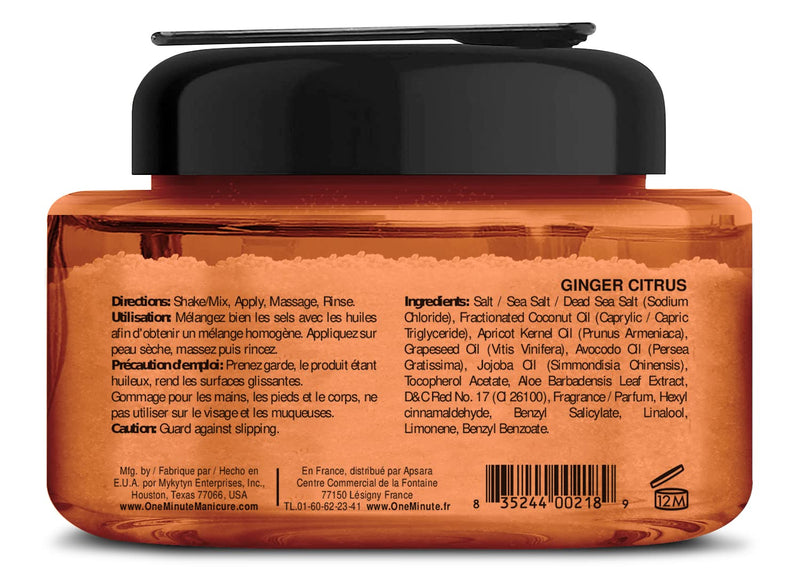 [Australia] - One Minute Manicure – Moisturizing Salt Scrub – 13 oz – Professionally Formulated To Exfoliate, Recondition & Moisturize Skin – Enhanced With Botanical Oils & Natural Sea Salts (Ginger Citrus) Ginger Citrus 
