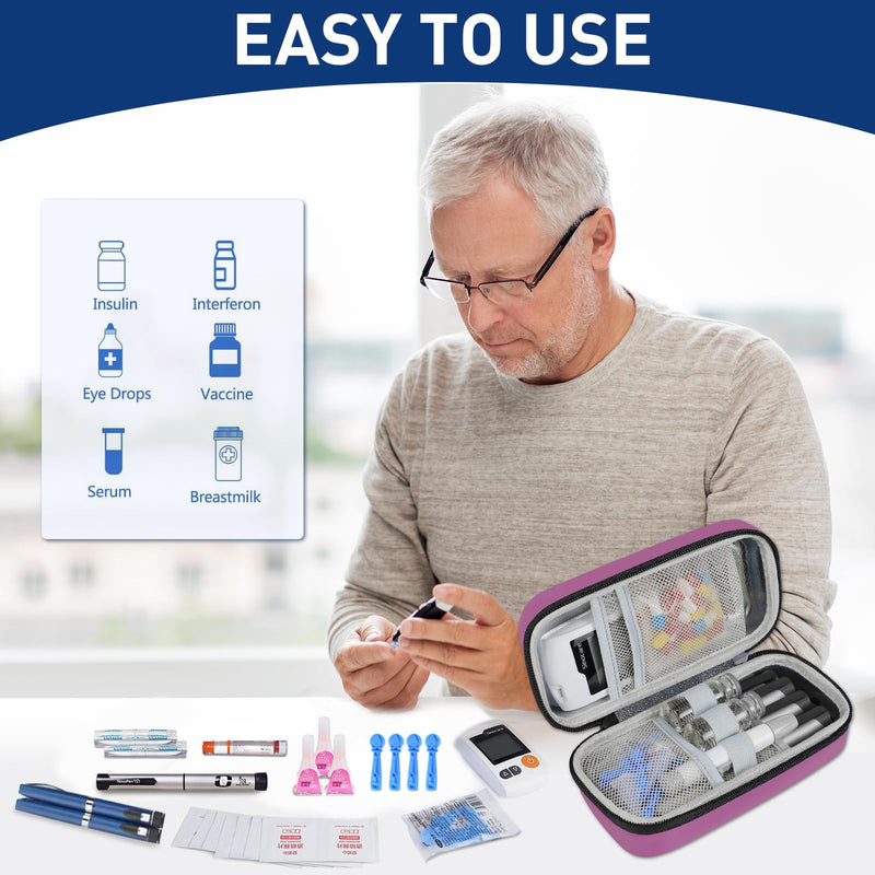 [Australia] - Insulin Cooler Travel Case, Portable Temperature Display Medicine Travel Cooler, Diabetes Case with 2 Reusable Ice Packs TSA Approved for Diabetic Supplies Patent Pending(Purple) Purple 
