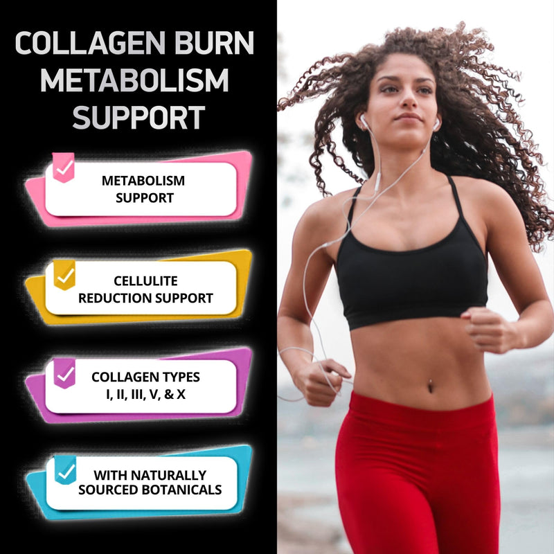 Multi Collagen Burn for Women & Men - 1,000mg Type I, II, III, V, X Hydrolyzed Collagen Peptides, Hyaluronic Acid, Vitamin C - Metabolism, Cellulite, Skin Elastisity Support - 90 Collagenic Burn Caps 90 Count (Pack of 1)