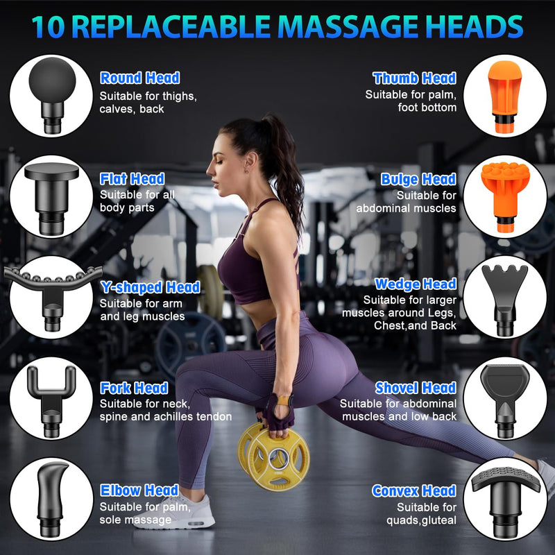 [Australia] - TOLOCO Massage Gun, Deep Tissue Back Massage for Athletes for Pain Relief, Percussion Massager with 10 Massages Heads & Silent Brushless Motor, Black 