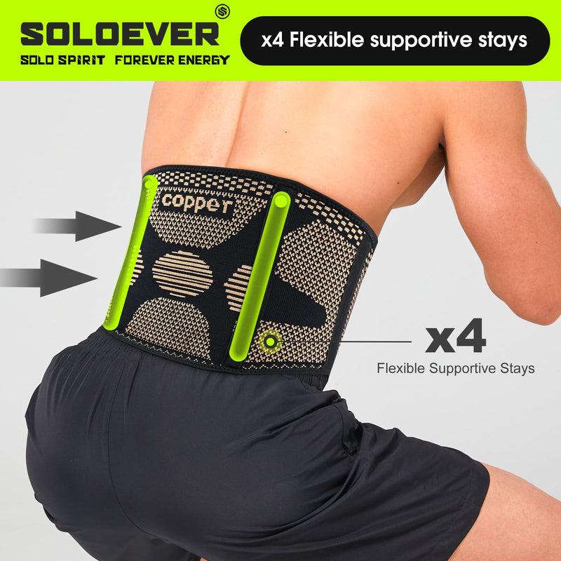 [Australia] - Copper Back Braces for Lower Back Pain, Breathable Lumbar Support Belt for Men and Women, Lower Back Brace for Herniated Disc, Sciatica, Scoliosis, Heavy Lifting (Black, Medium) Black 