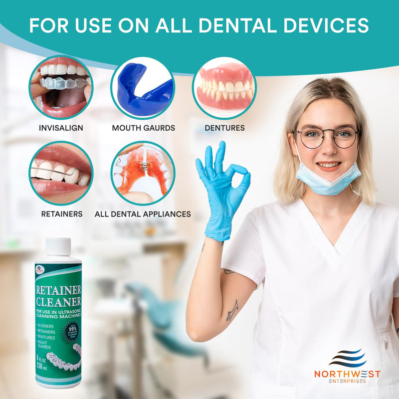 [Australia] - Ultrasonic Retainer Cleaner Solution Concentrate - Ultrasonic Denture Cleaner for Ultrasonic Machines - Cleans Mouthguards, Invisalign, and Nightguards - Odor, Stain and Discoloration Remover (8 oz) 8 ounces 