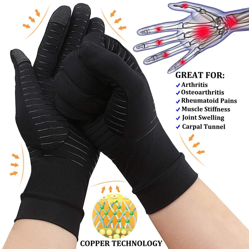 Big Mango 2 Pairs Copper Arthritis Gloves, Compression Gloves for Women Men Relieve Pain from Rheumatoid Arthritis, Carpal Tunnel, Swelling, Everyday Hands Support (Open Finger + Full Finger, Small) Small (2 Pair)