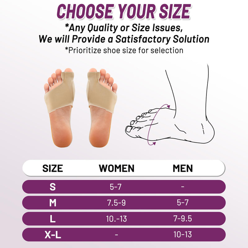 Bunion Corrector Sleeve, Breathable Bunion Big Toe Alignment Splint with Anti-Slip Heel Grip,4 Sizes,Extra Thick Gel Pads & Adjustable Straps for Hallux Valgus Comfort. XS: WOMEN 3-5 Beige