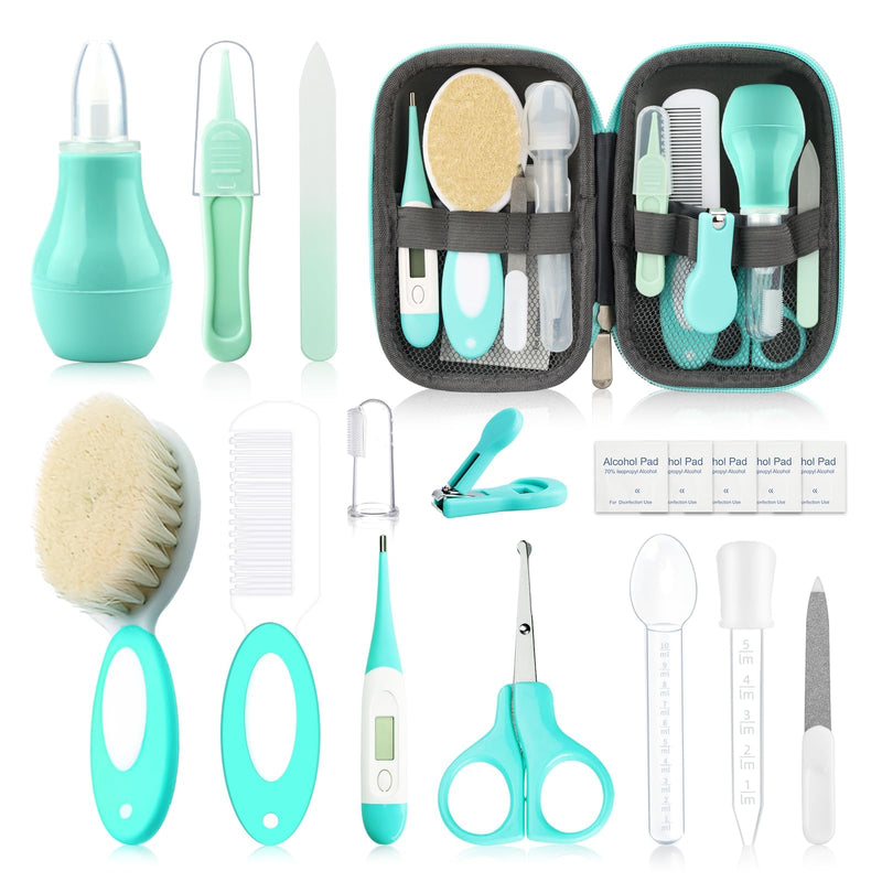 Baby Healthcare and Grooming Kit with Nail Clippers Scissors Portable Baby Health and Essentials Infant Grooming Kit for Newborns (18 in 1, Green)