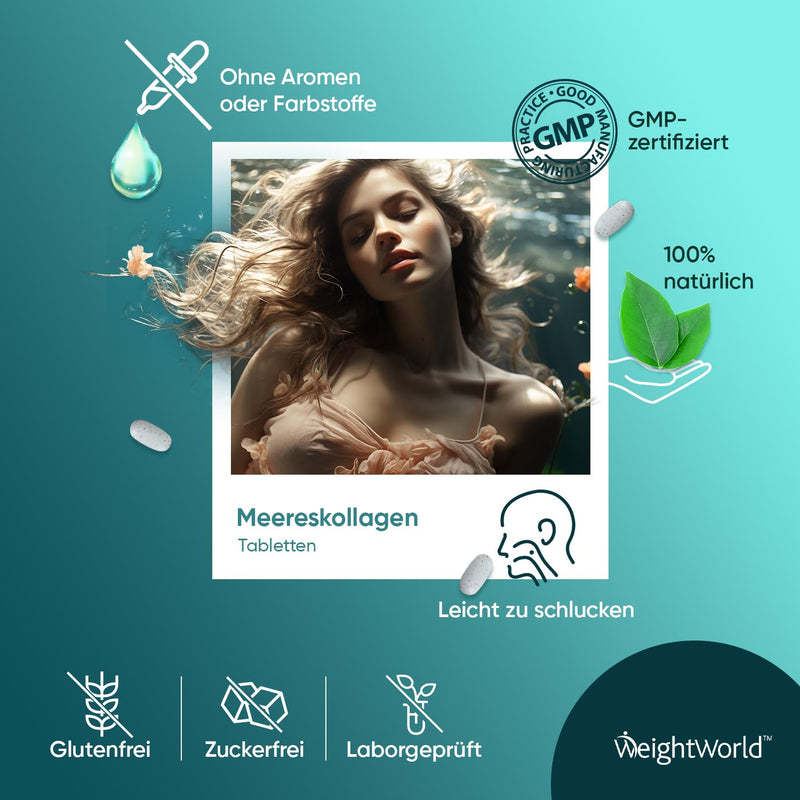 [Australia] - Collagen Tablets - 1800mg Hydrolyzed Collagen Peptides Type 1 & 3 with Vitamin C - 180 Marine Collagen Tablets - 2 Month Supply - For Cell Protection, Bones, Skin & Active Life - From WeightWorld 