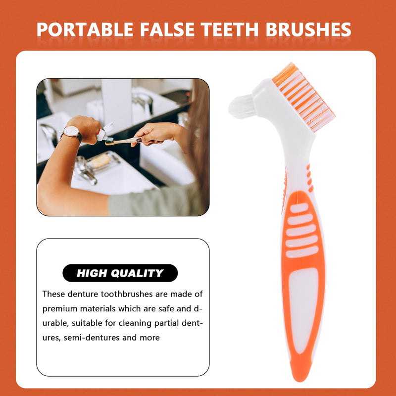 Healifty Toothbrush Cleaning Tools 4-Piece Double-Sided Denture Brush Set Multi-Layered Bristles for Effective Fake Teeth and Oral Care 6.5X1.6 Inches Orange
