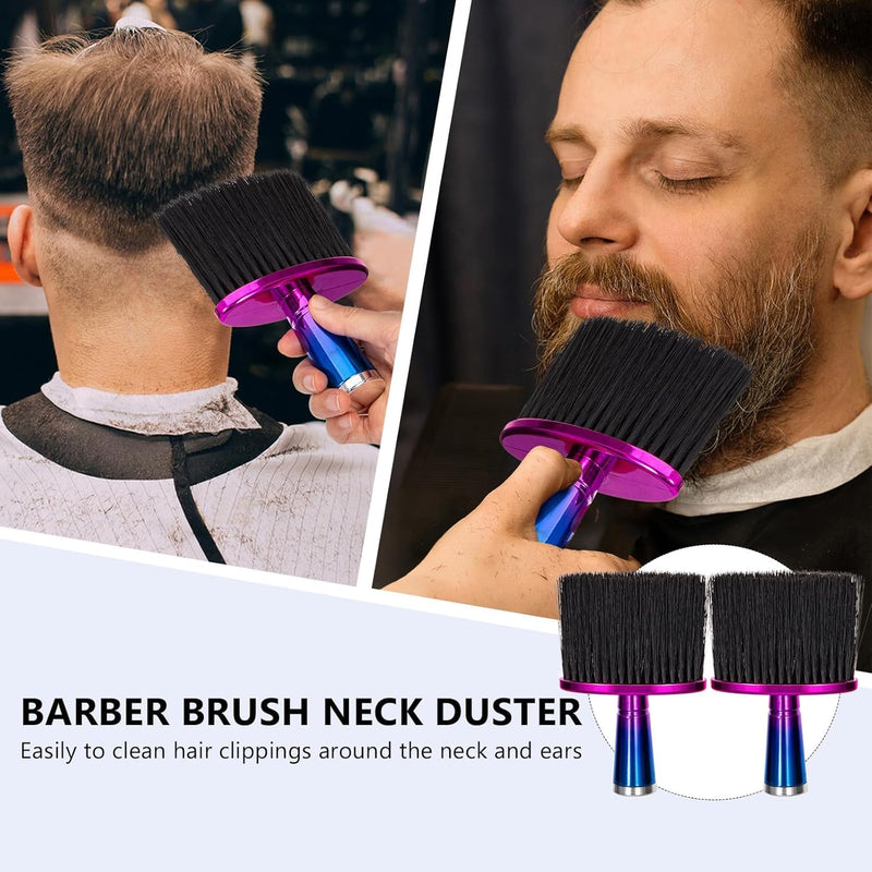 Yebeauty 4 Pack Barber Brush, Soft Neck Sweeping Duster for Cleaning Broken Hair Clipper Cleaner Haircutting Brush with Nylon Bristle Plastic Handle and Stand-up Base, Blue-Purple Gradient and Black