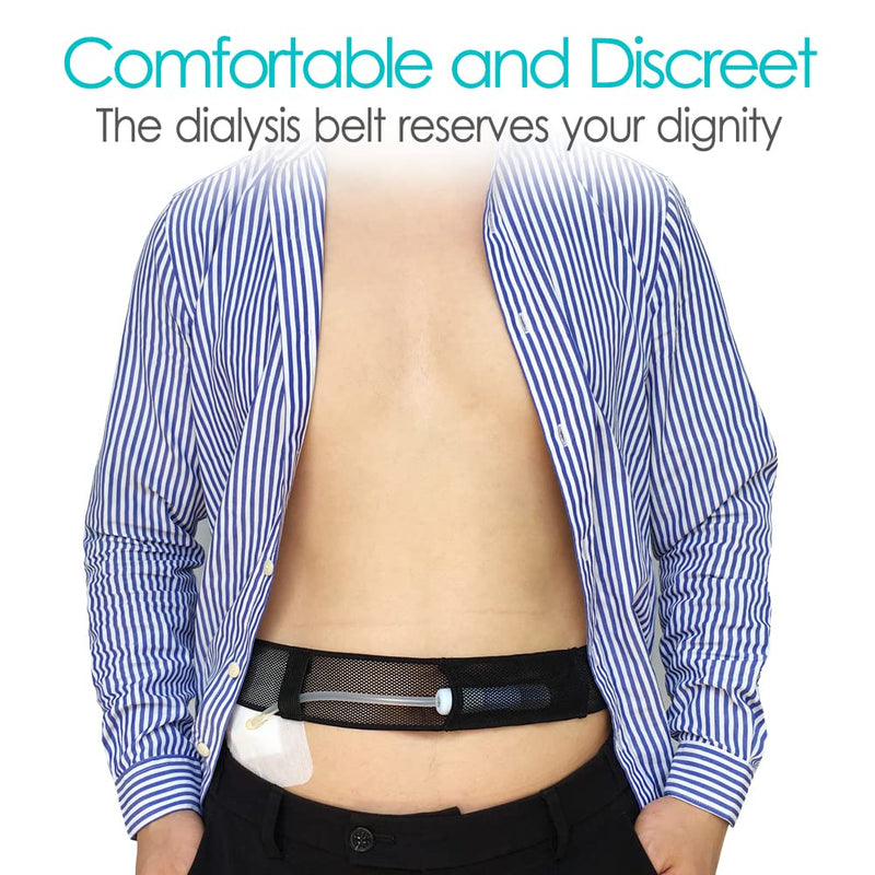 [Australia] - PD Belt Mesh Breathable Peritoneal Dialysis Catheter Accessories Supplies Cath Holder Protector for Stomach Feeding Peg J Tube Gtube Shower Women Men Adults Black Large (Pack of 1) 