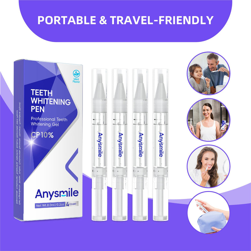 Teeth Whitening Pens Non Sensitive Teeth Whitener Gel with Effective 10% Carbamide Peroxide, 4 Professional Tooth Whitening Gel Pens 2ml/Pen Mint 10% Cp