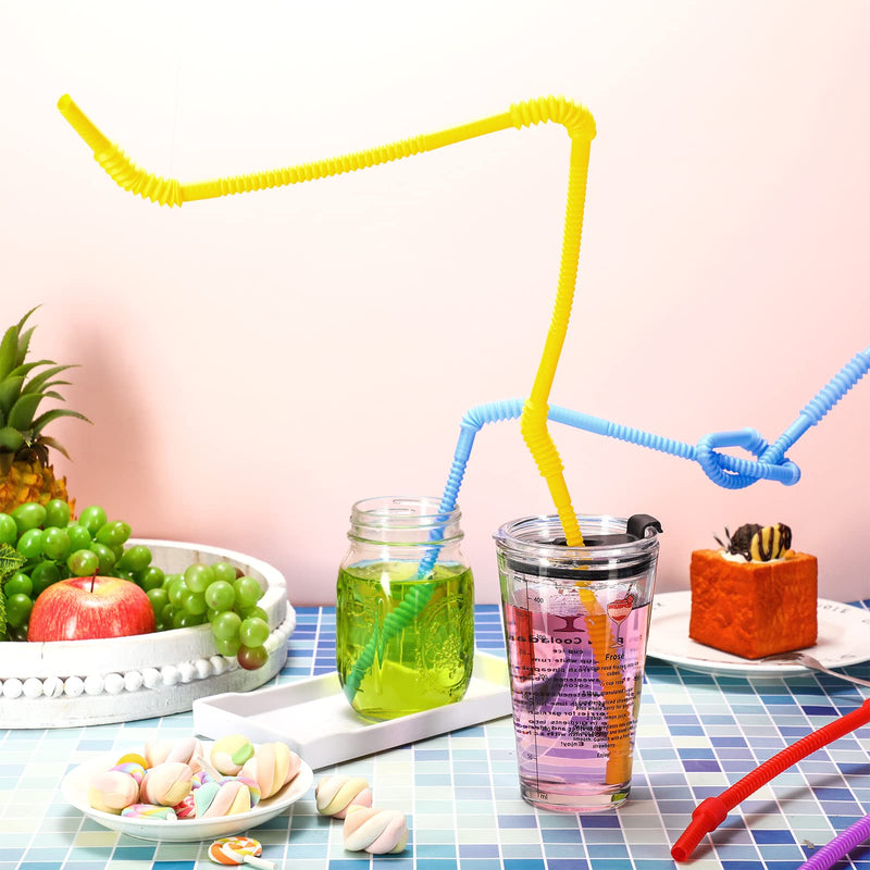 [Australia] - Geiserailie 12 Pieces Flexible Drinking Straws Extra Long Bendy Plastic Straws for Party Camping Limited Mobility Situations Dishwasher(Red, Yellow, Blue, Purple, 28 Inches) Red, Yellow, Blue, Purple 