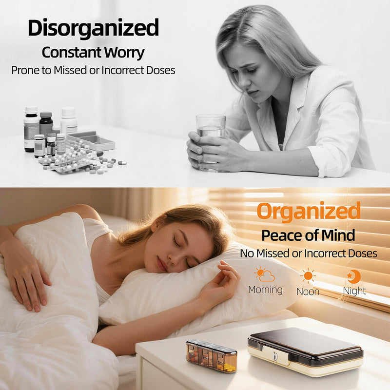 Weekly Pill Organizer 3X a Day, Detachable 7 Day Pill Box 3 Times a Day with Moisture-Proof Design, Portable Light-Proof Daily Pill Case for Pills,Vitamin,Fish Oil and Supplements(Brown) Brown